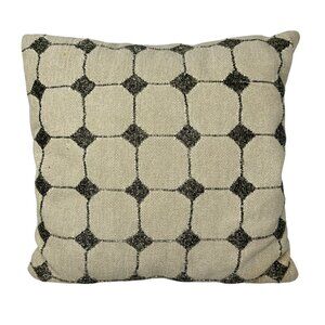 Pottery Barn Throw Pillow 18 x 18 Geometric Beaded Grid Button Back 100% Cotton